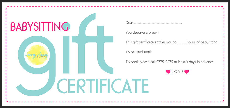 Basitting Gift Certificate Gift Certificate For Babysitting 