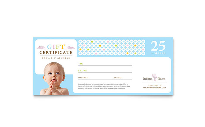 Infant Care & Babysitting Gift Certificate Template Design