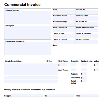 Commercial Invoice Template | bravebtr