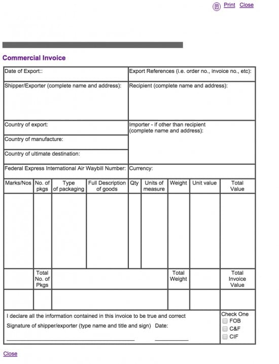 commercial invoice template ups commercial invoice template ups 