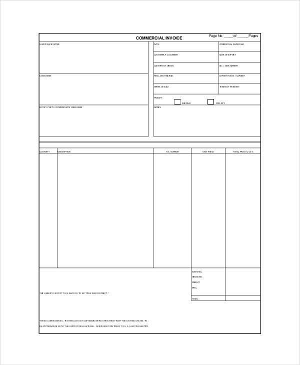 commercial invoice template free 21 free commercial invoice 