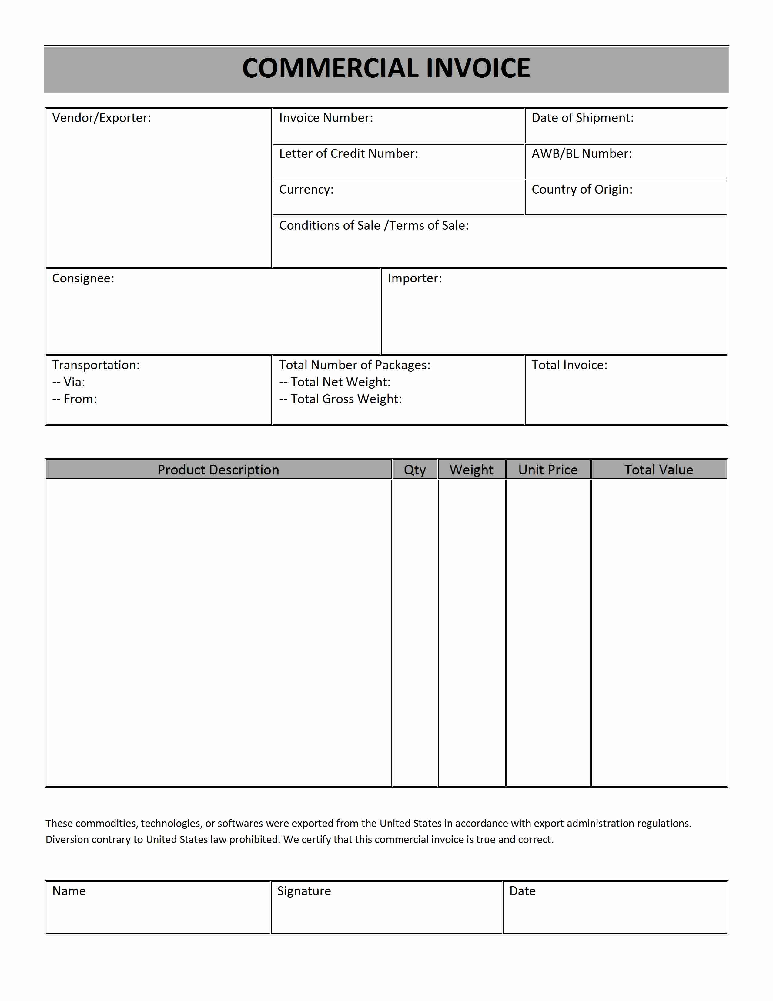 International Commercial Invoice Template | invoice sample template