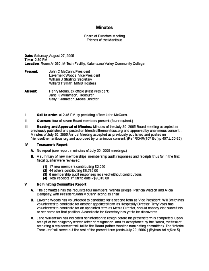 board of directors minutes of meeting template   Physic 