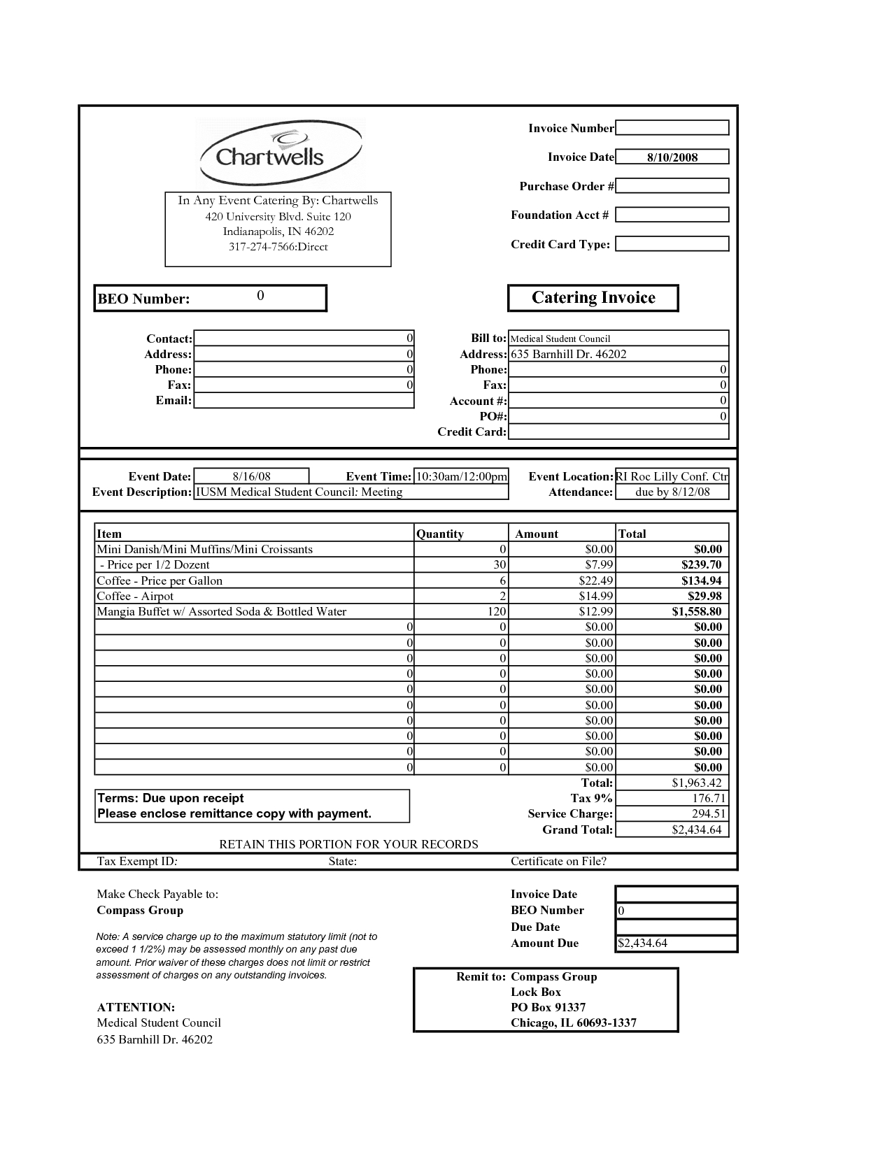 Catering Invoice Template Pdf PDF Template