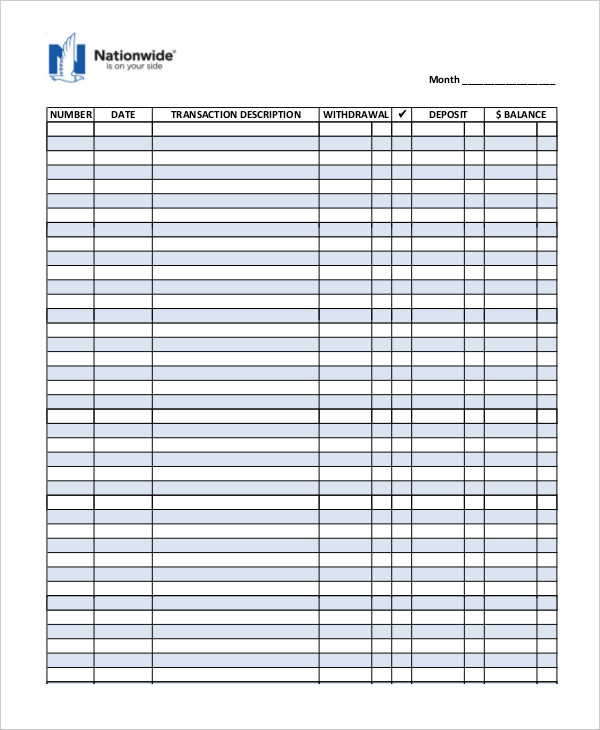 Free Excel Checkbook Register   Printable
