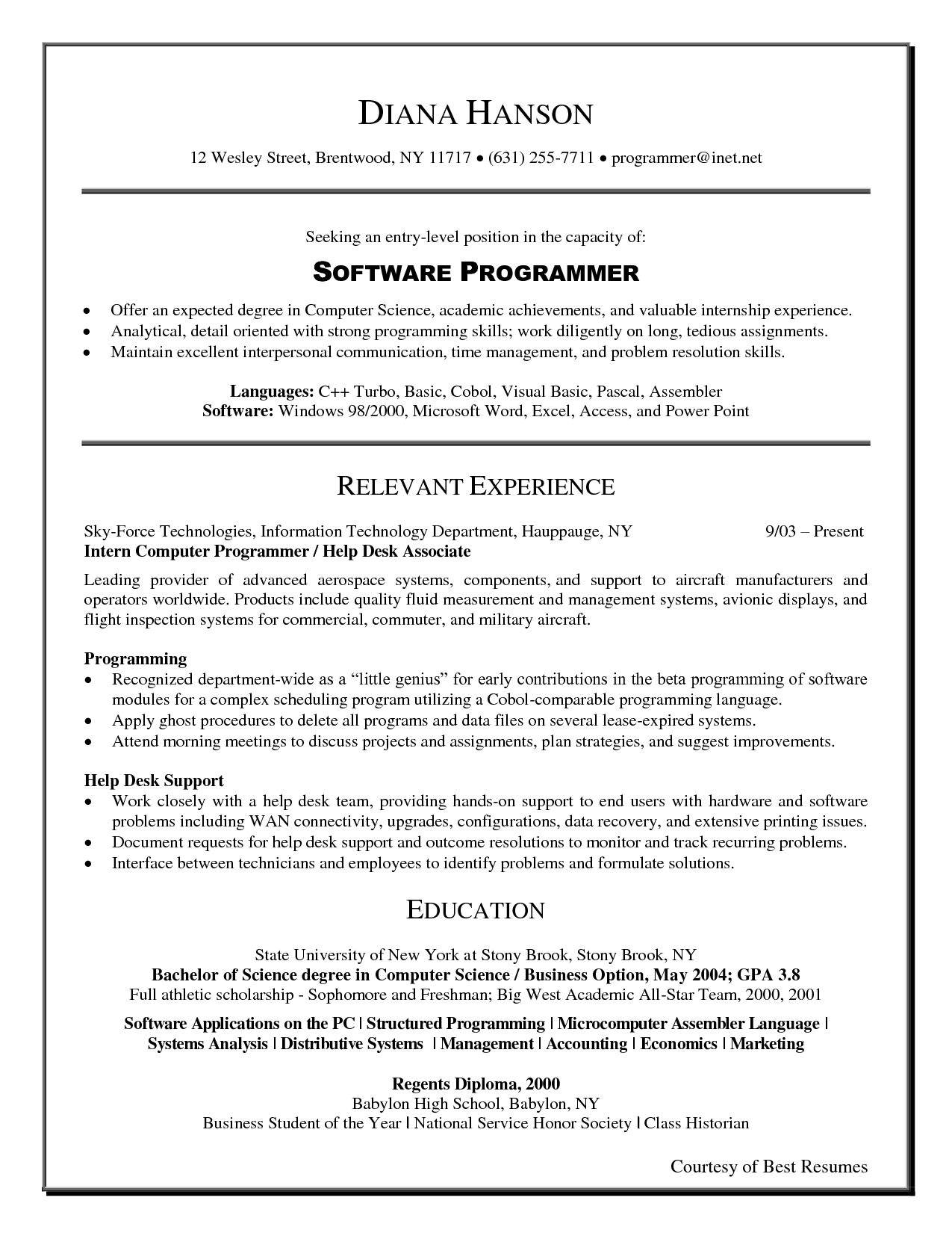 Computer science entry level resume beautiful 89 on good objective 
