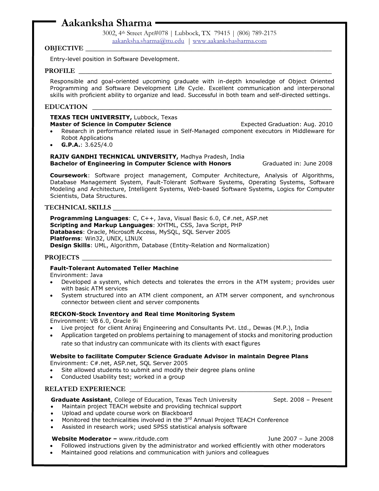 Science Resume Entry Lev Computer Science Entry Level Resume 