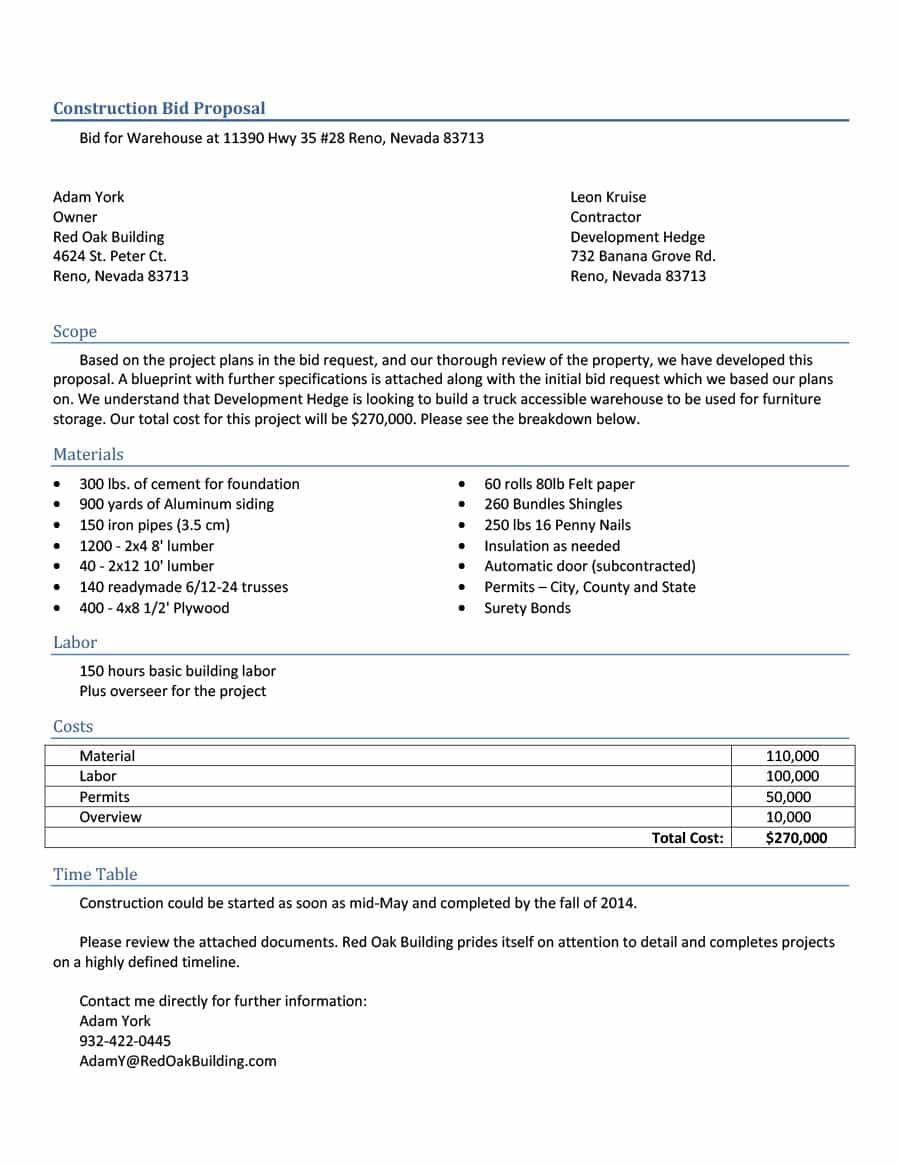 Construction Bid Template