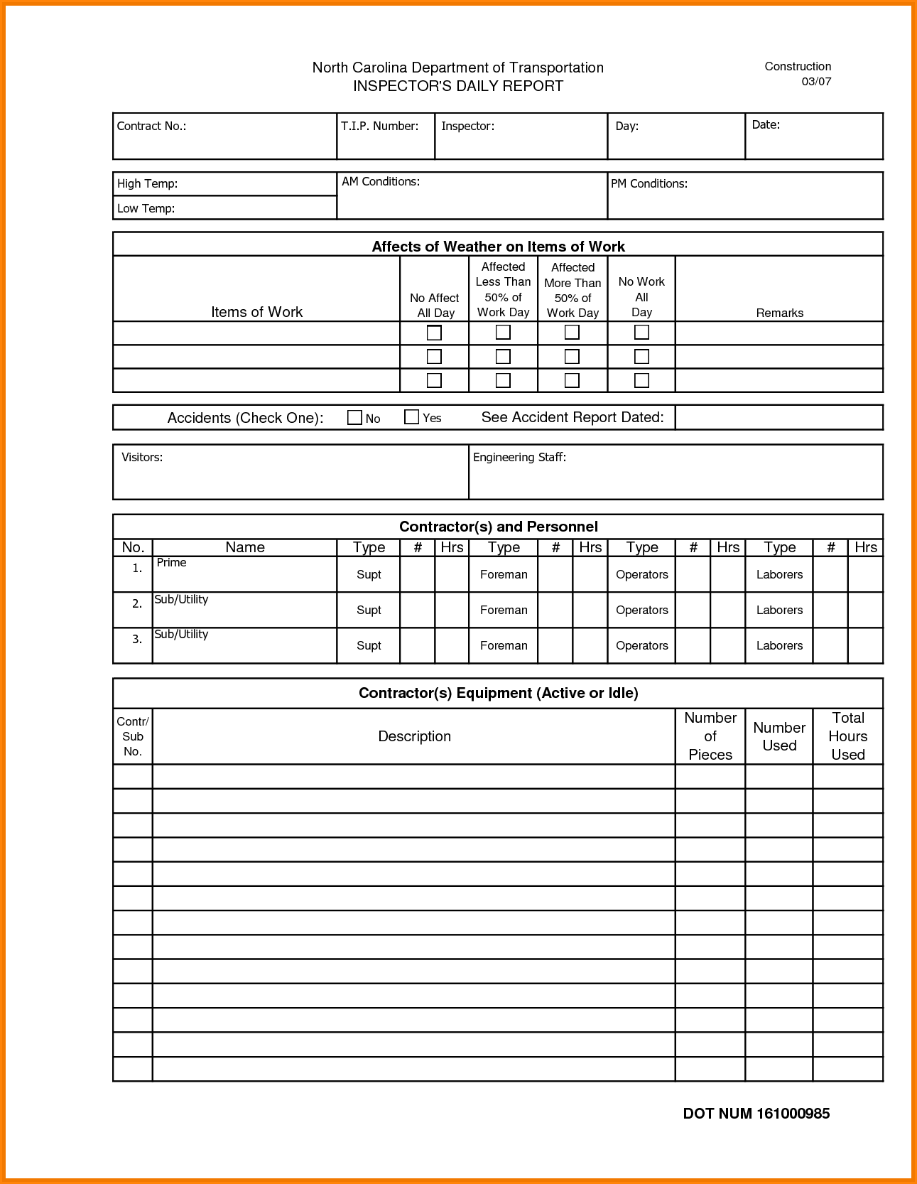 Construction Daily Log Template Excel