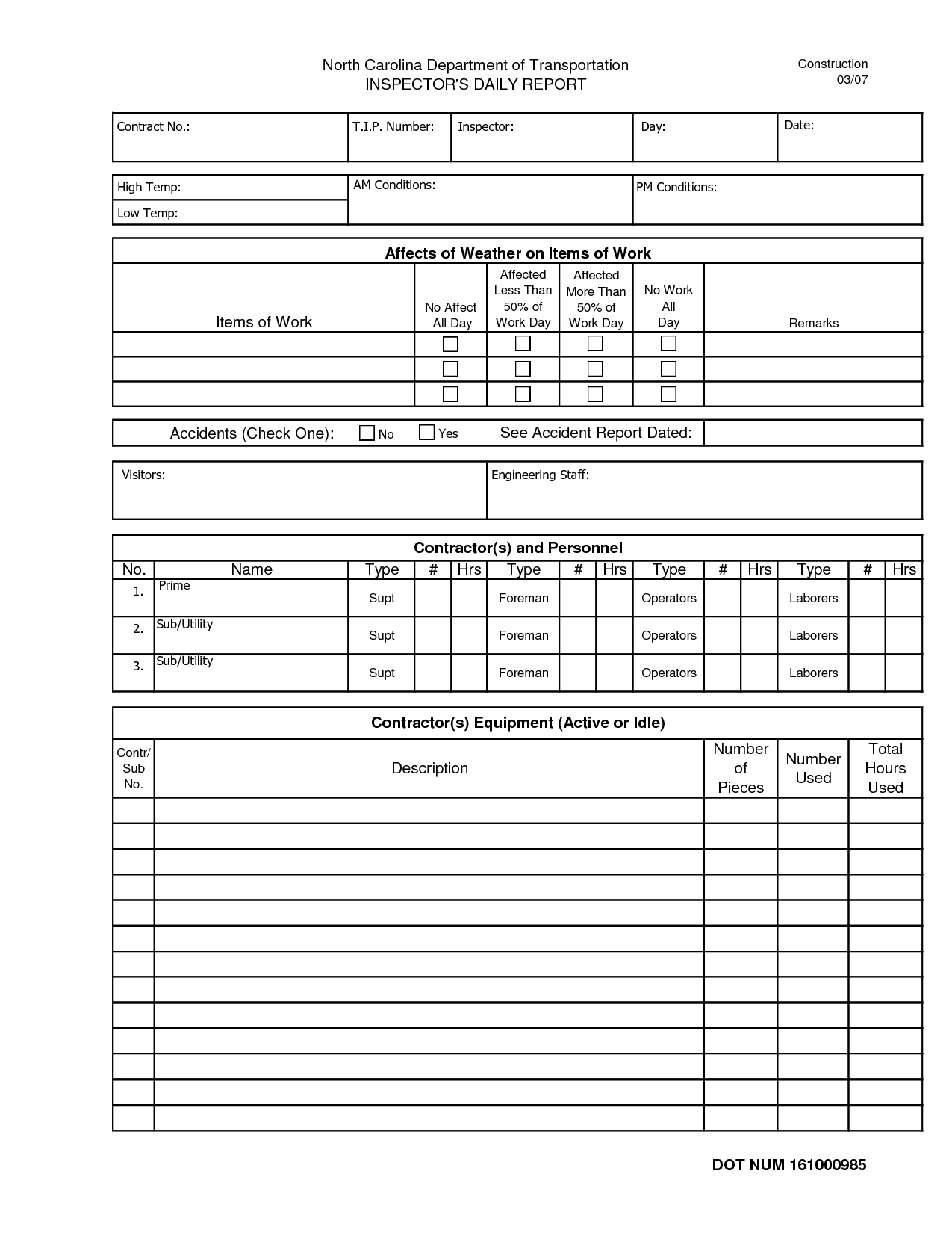 Creative Construction Inspector Daily Report Template Sample 