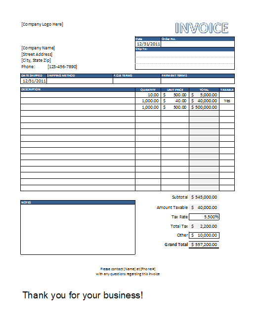 Contractor Invoice Template Excel