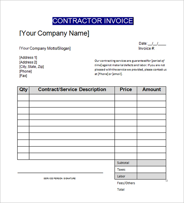 Contractor Invoice Template Excel – emmamcintyrephotography.com