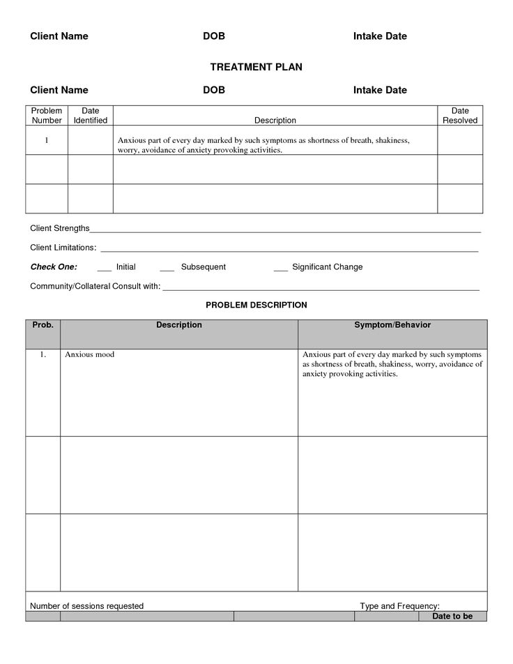 Printable Treatment Plan Template For Counseling Printable Templates