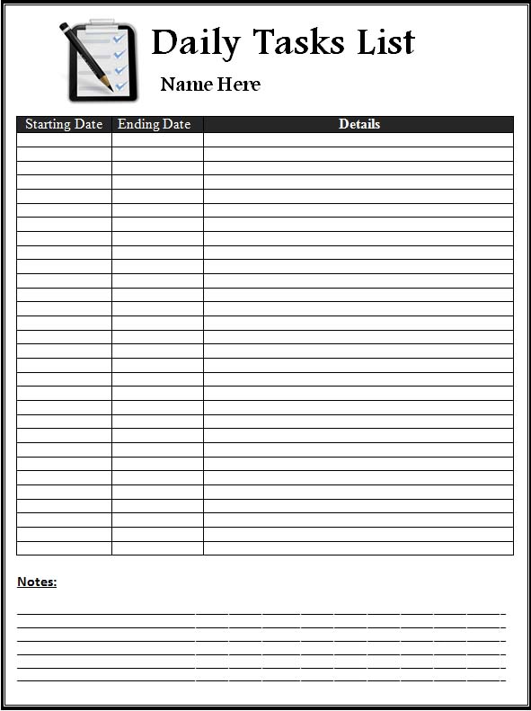 Daily Job Duties Checklist Template