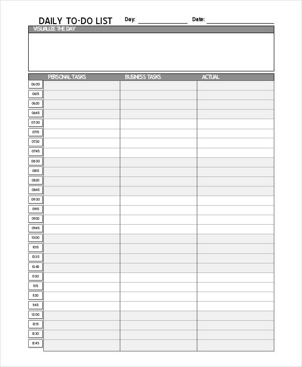 Daily Todo List Template Pdf