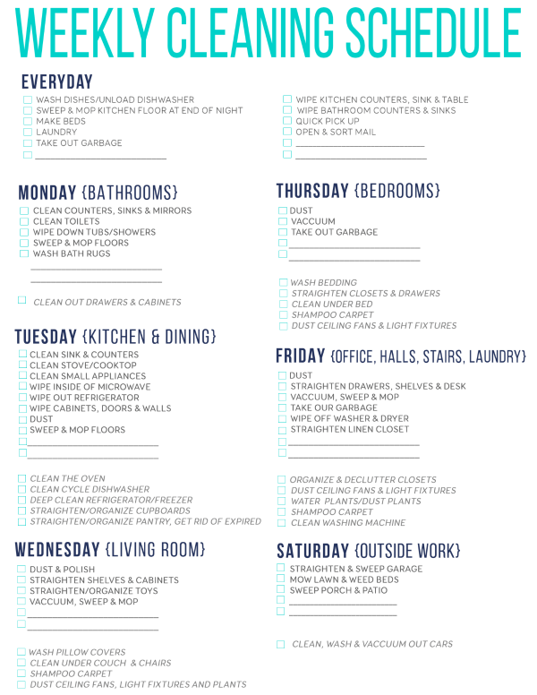 Printable Home Cleaning Schedule Template