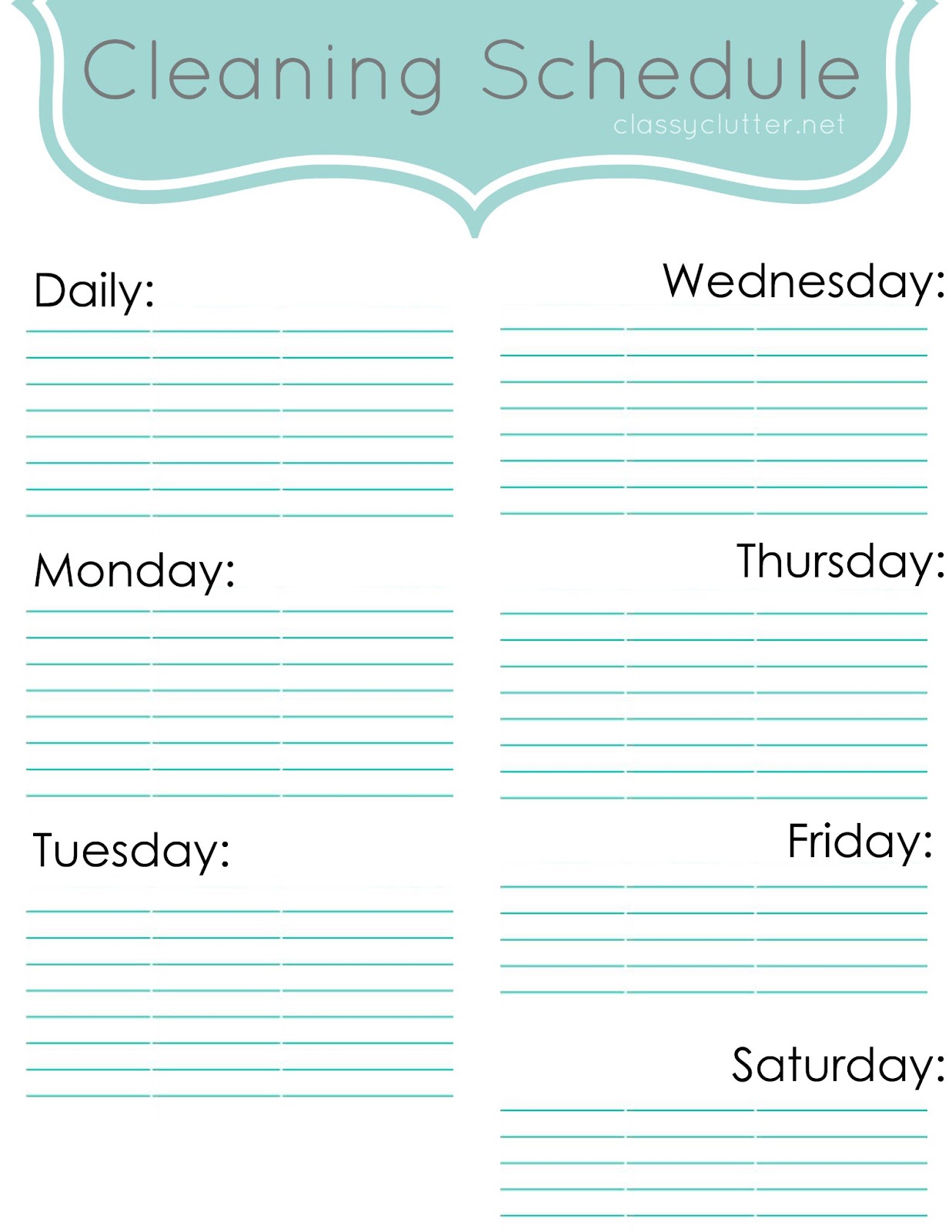 Editable Cleaning Schedule Template emmamcintyrephotography com