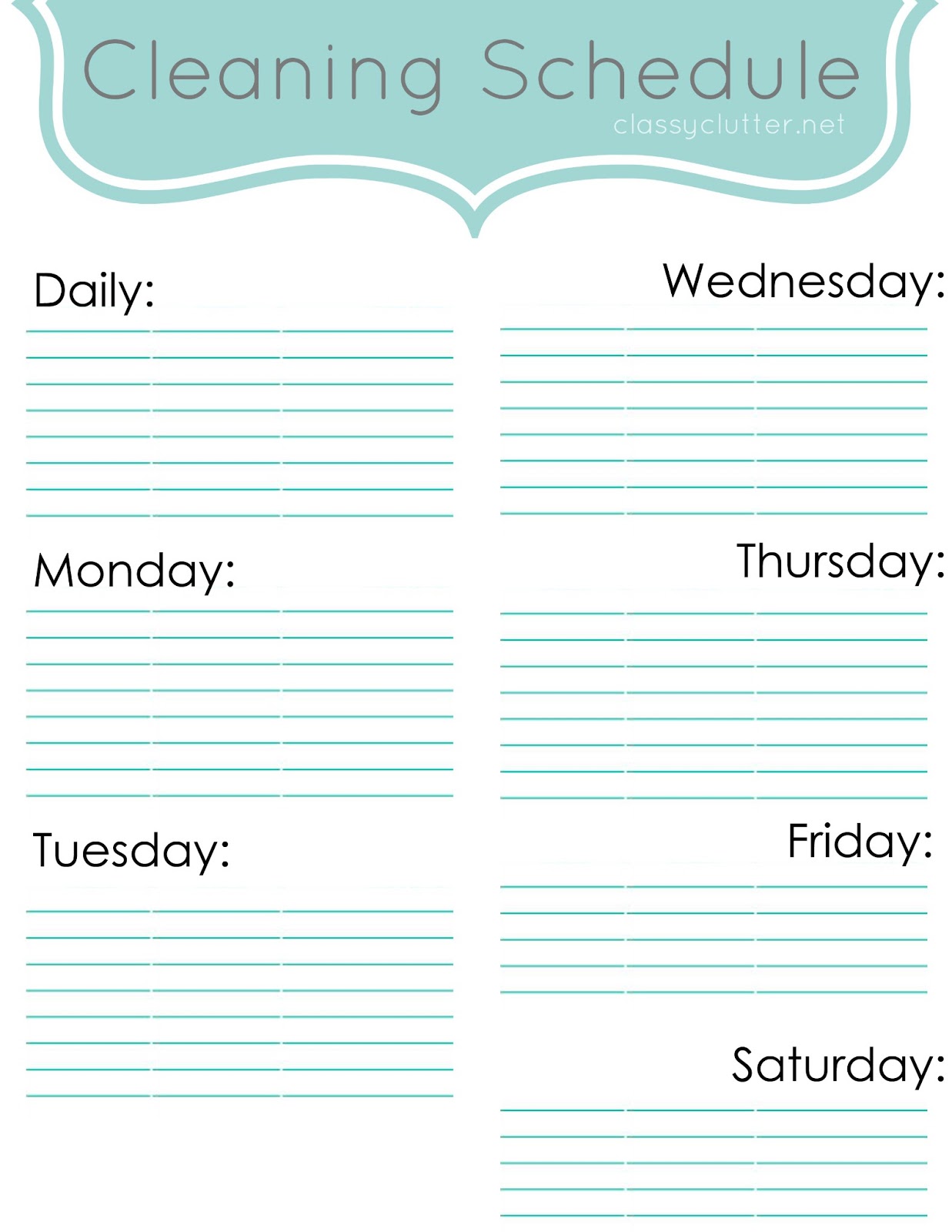 Editable Cleaning Schedule Template Emmamcintyrephotography