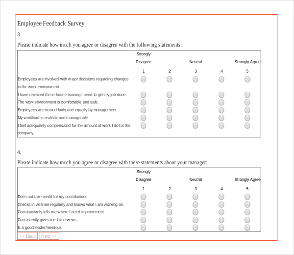 Employee Feedback Survey PDF Template Download sample sheet 