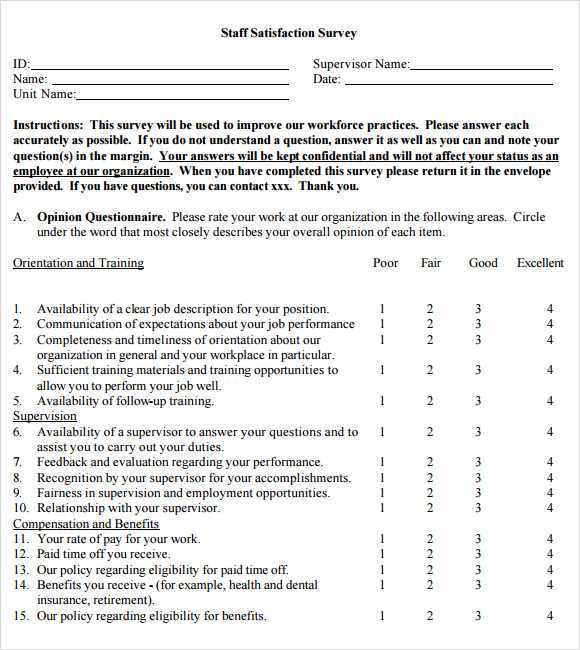 employee satisfaction survey template word   Physic.minimalistics.co