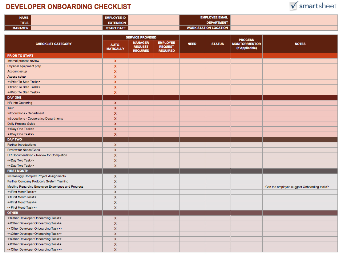 Free Onboarding Checklists and Templates Smartsheet