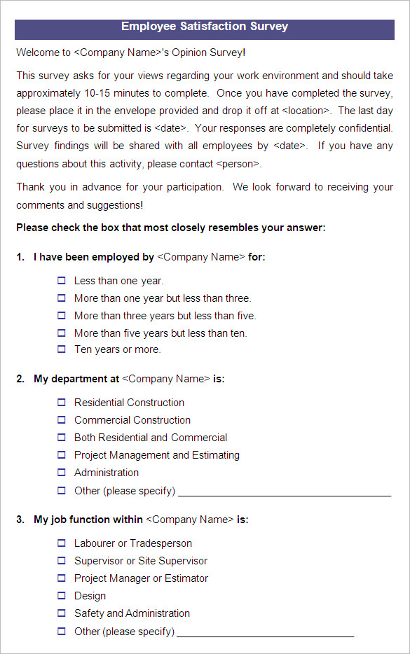 Employee Satisfaction Questions Examples