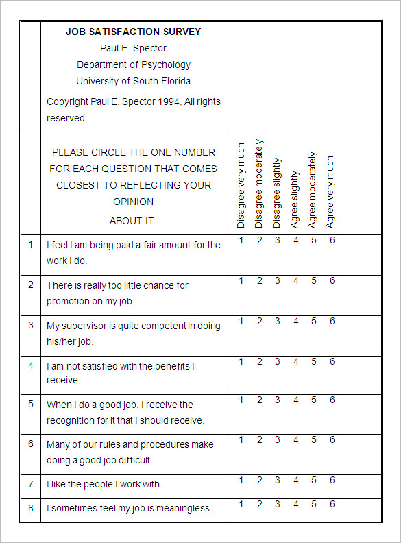 Job Satisfaction Index Questionnaire