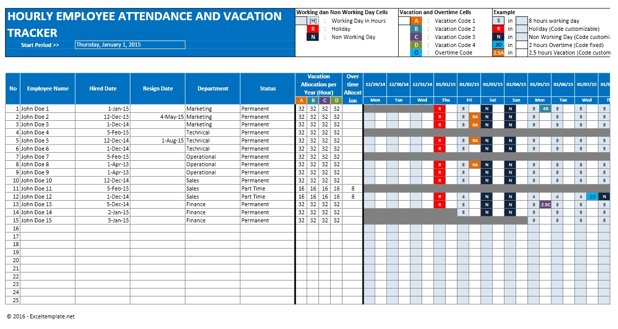 Employee Vacation Tracker to track leave & attendance   Excel Template