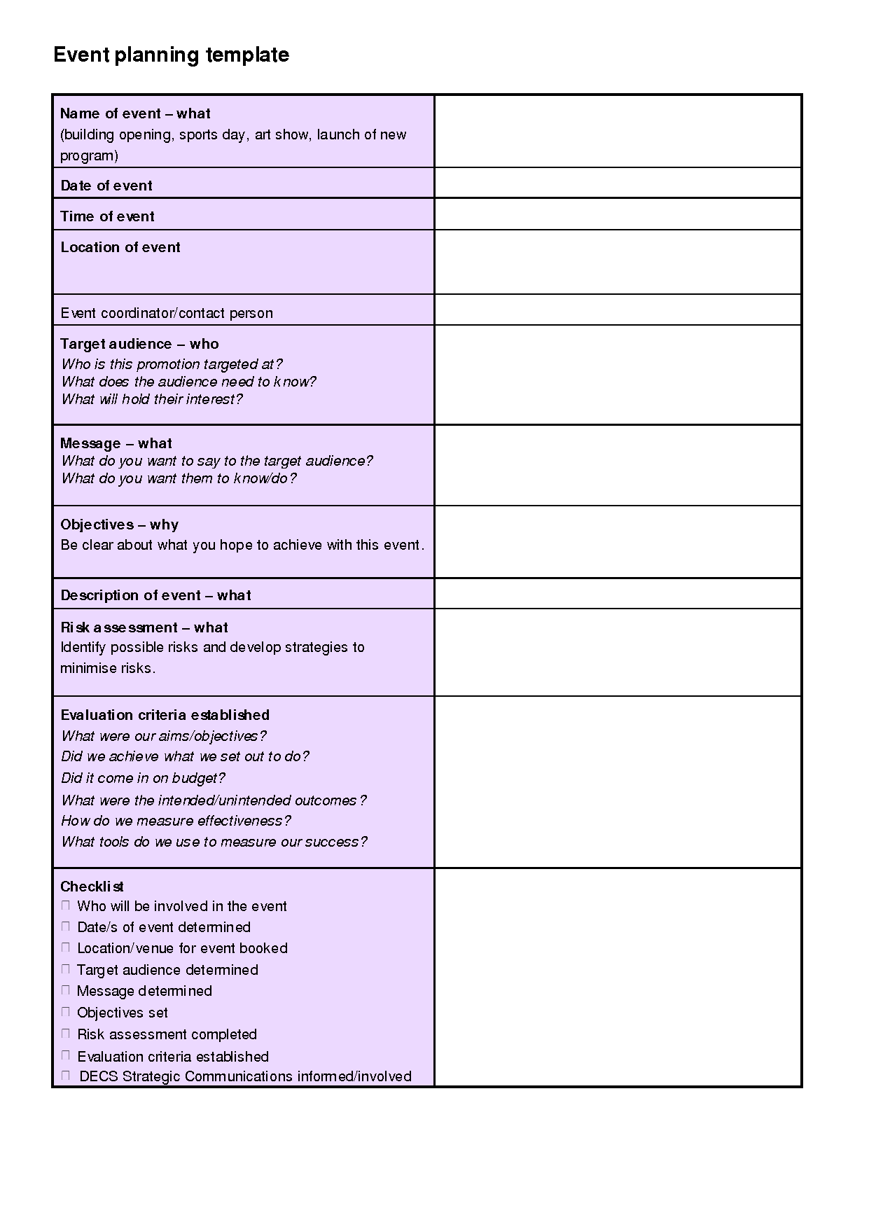 Event Plan Template Emmamcintyrephotography