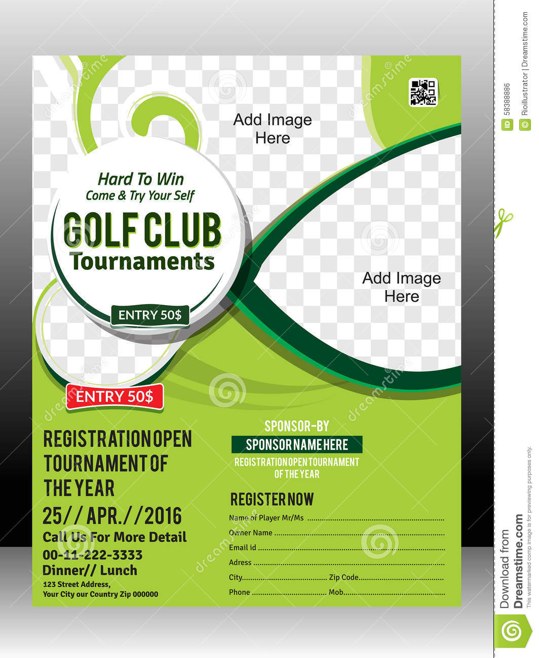 Golf Tournament Flyer Template Design Illustration Stock Vector 
