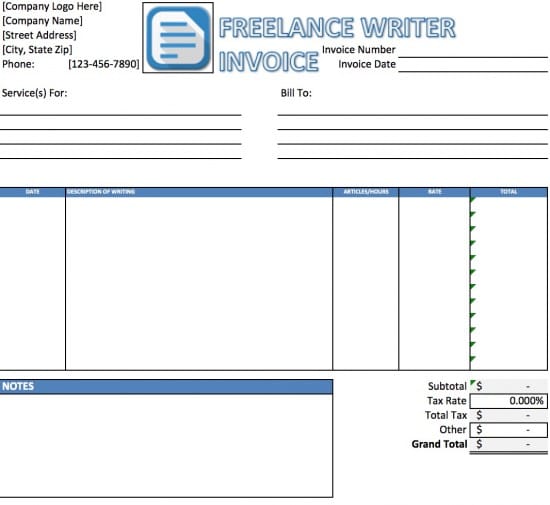 Free Freelance Writer Invoice Template | Excel | PDF | Word (.doc)