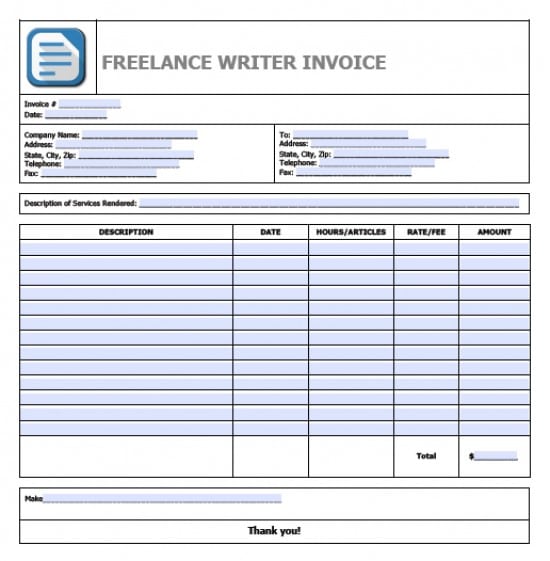 Free Freelance Writer Invoice Template | Excel | PDF | Word (.doc)