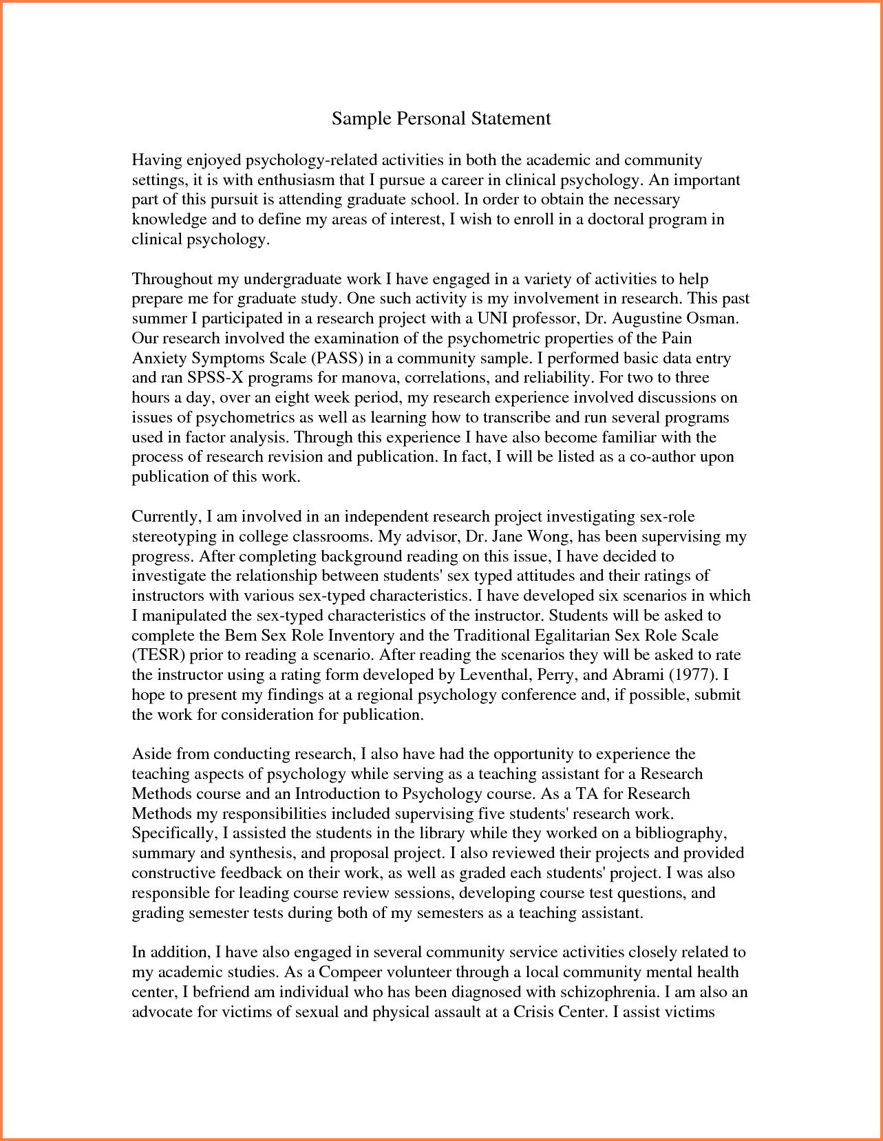 Grad School Personal Statement Examples Reddit