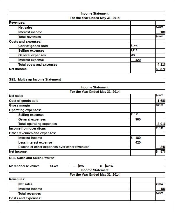 Income Statement In Excel Format