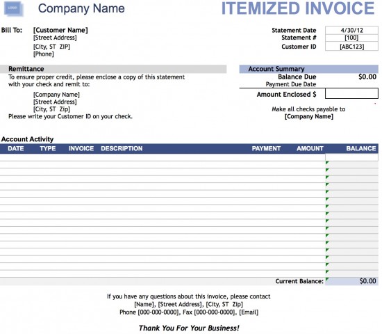Free Itemized Invoice Template | Excel | PDF | Word (.doc)