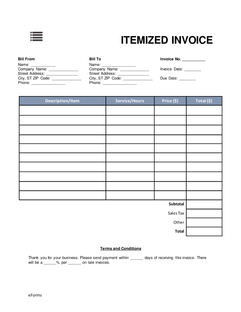 itemised invoice template sample itemized receipt template 9 