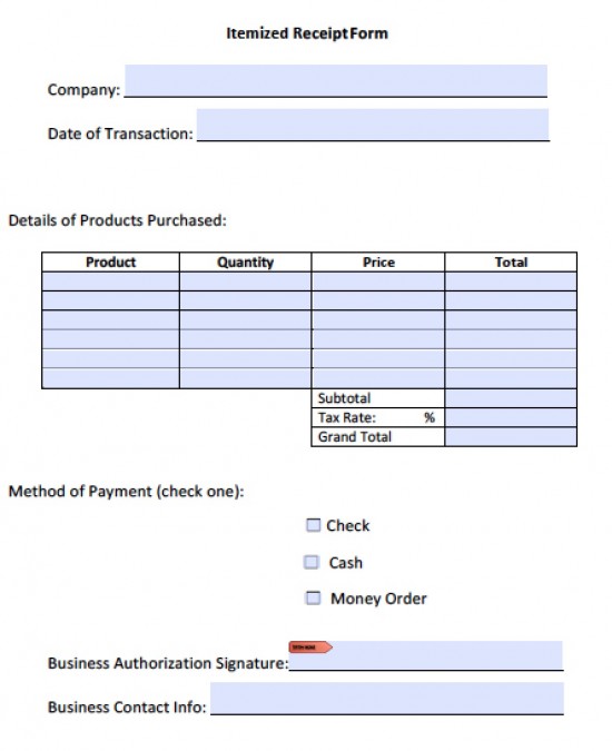 Itemized Receipt Template