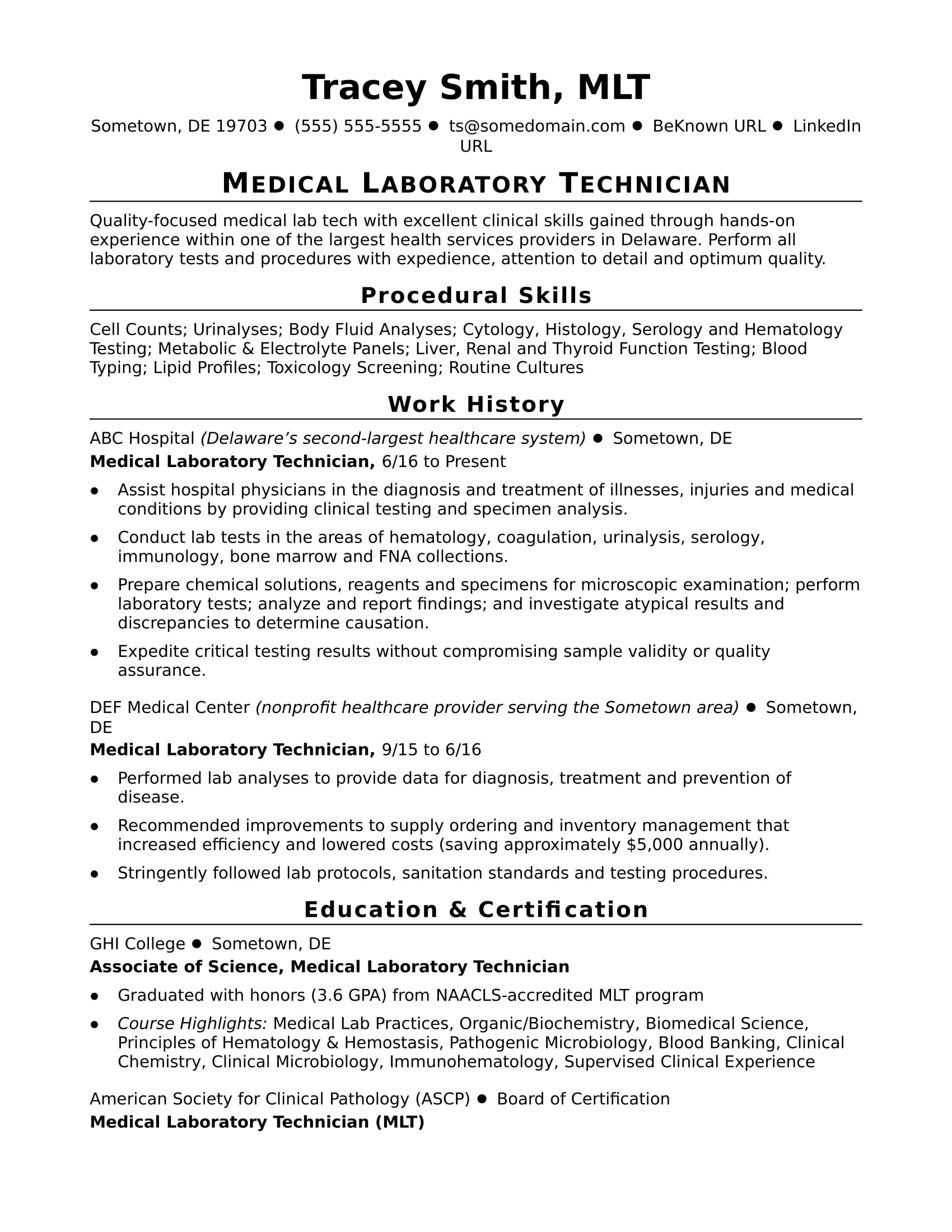Entry Level Lab Technician Resume Sample | Monster.com