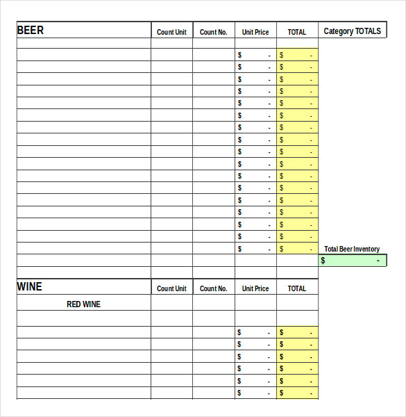 Excel Format Bar Inventory Spreadsheet Download 