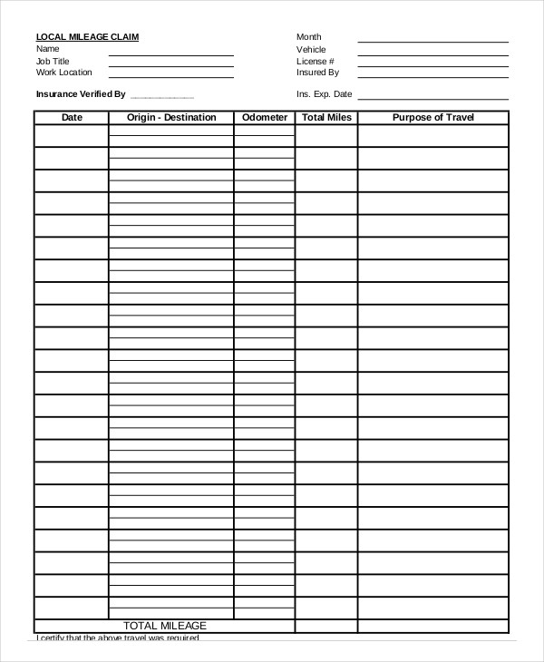 Mileage Reimbursement Form