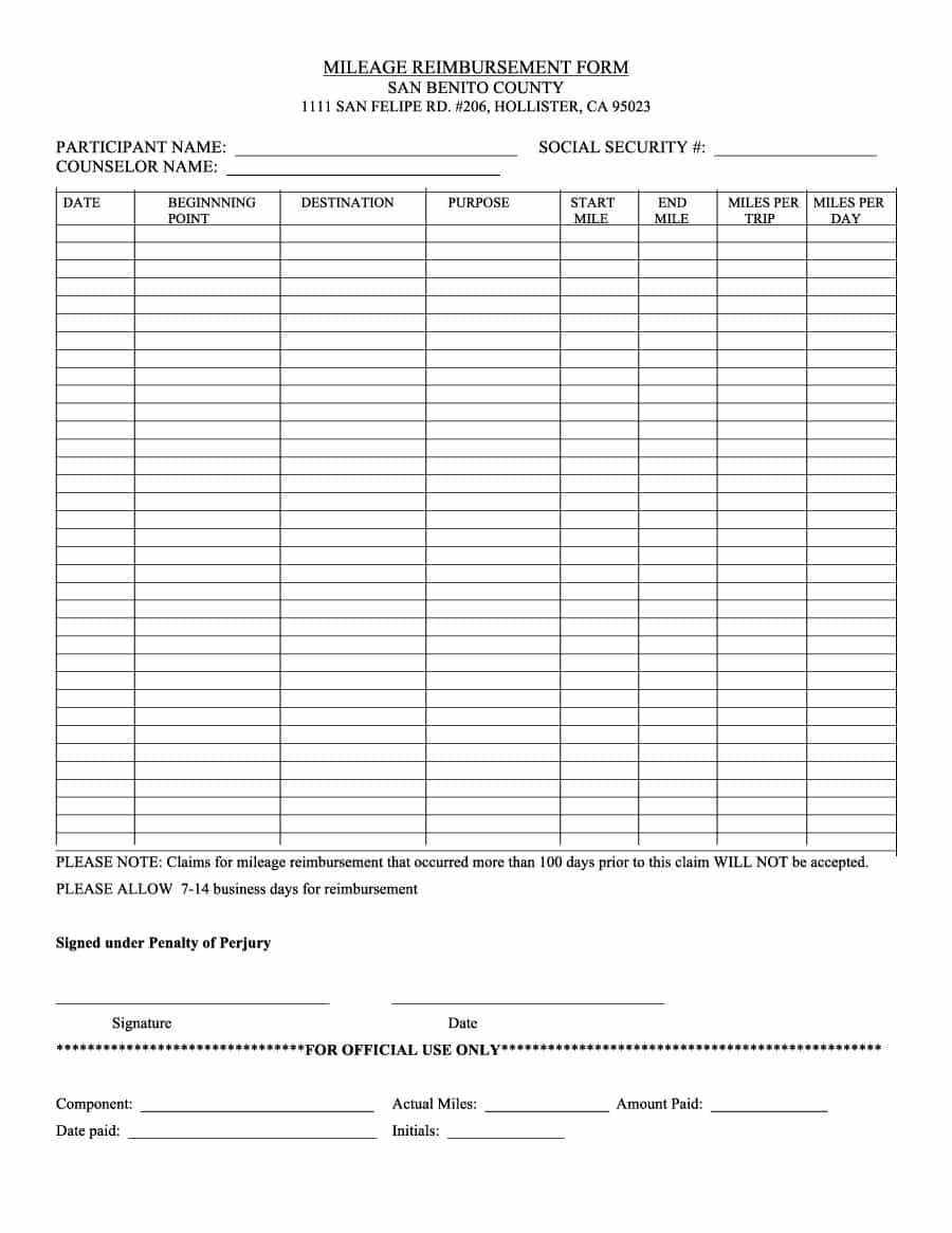 Mileage Reimbursement Form   9+ Free Sample, Example, Format 