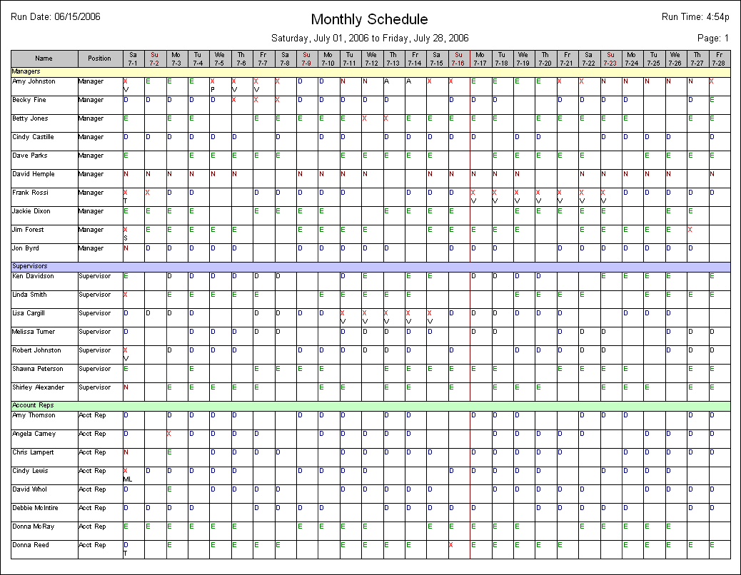 Monthly Employee Schedule Template Emmamcintyrephotography