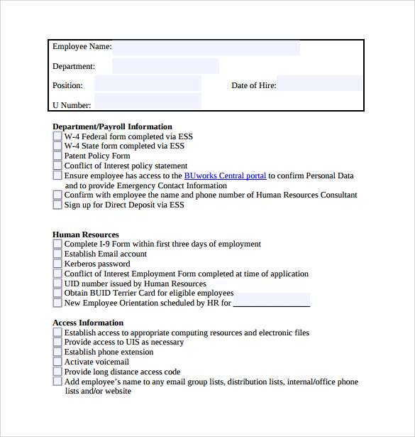 New hire checklist template principal depict sample 9 documents in 