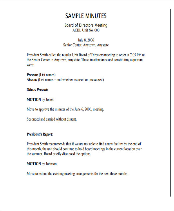 Non Profit Board Meeting Minutes Template