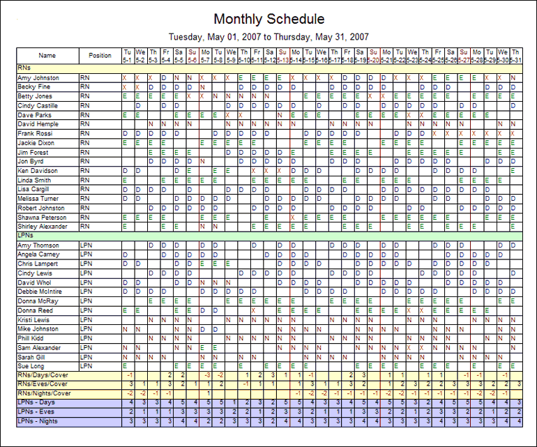 Nursing Scheduling Templates Emmamcintyrephotography