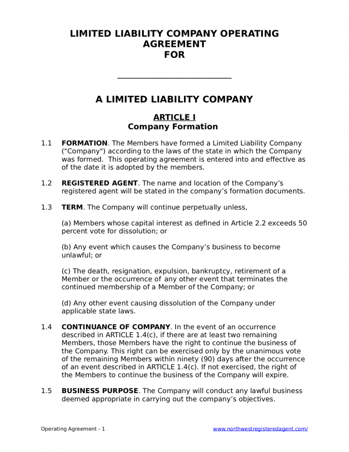 Operating Agreement Sample