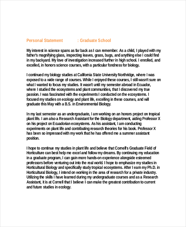 Sample Personal Statement. Personal Statement Resume Example 