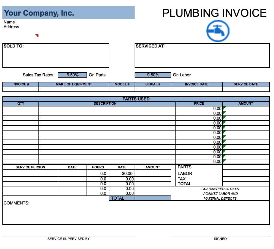 Printable Free Plumbing Invoice Template