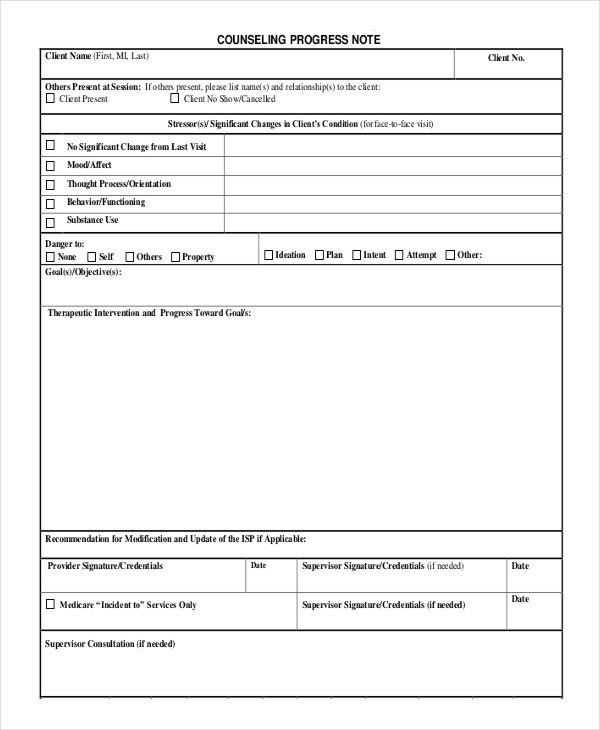 Counselling Session Notes Template