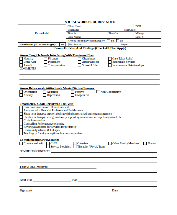 Progress Note Template For Mental Health Counselors